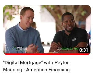 TV ad with Peyton Manning written by Carrie Niess and Sweet Spot Media for client American Financing.